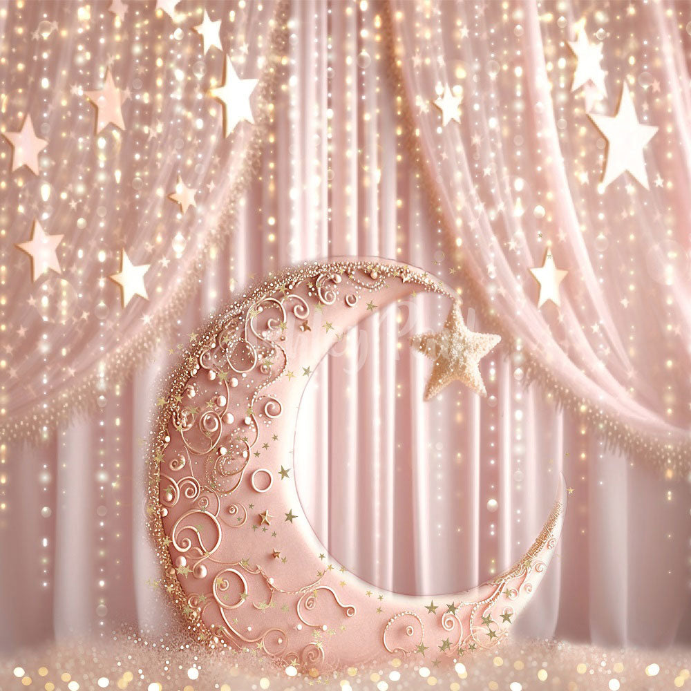 Kate Céleste enchanté Lune Étoiles Rose Toile de fond conçu par Ashley Paul