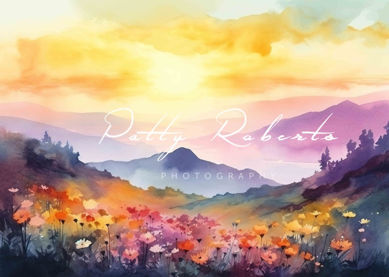 Kate Aquarelle Montagnes majestueuses Toile de fond Conçu par Patty Robert - Kate Backdrop FR