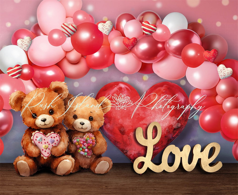 Kate Ours adorables Ballons Rouge Toile de fond conçue par Laura Bybee - Kate Backdrop FR