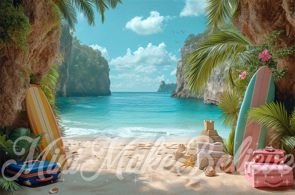 Kate Vacances d'été Planche de surf Toile de fond conçue par Mini MakeBelieve - Kate Backdrop FR