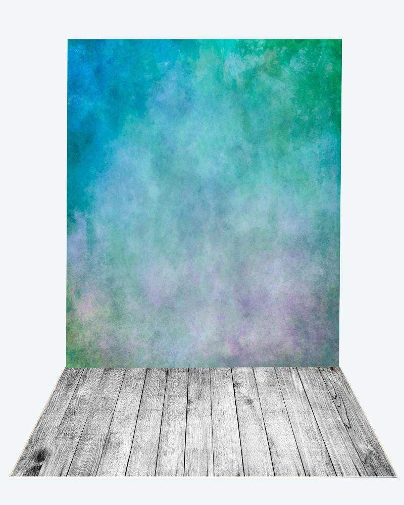 Katebackdrop隆锚oKate green blue textured backdrop+gray wood floor mat