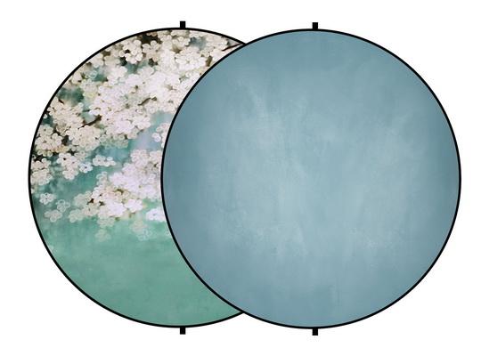 Kate Double-face Rond Abstrait Bleu/Vert Fleurs Photographie Toile de fond Pliable 5x5pi(1.5x1.5m)