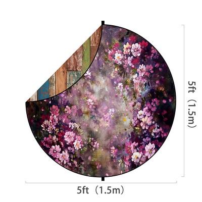 Kate Double-face Rond Bois Coloré/Abstrait Fleurs Violet Photographie Toile de fond Pliable 5x5pi(1.5x1.5m)