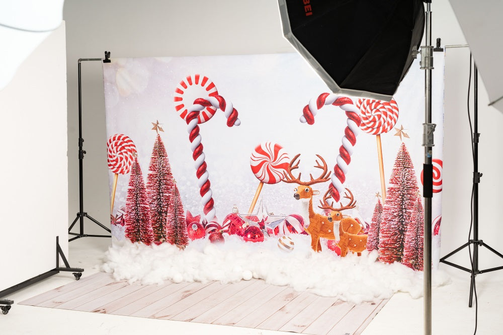 Kate Rouge Noël Bonbons Cerf Toile de fond pour la photographie - Kate Backdrop FR