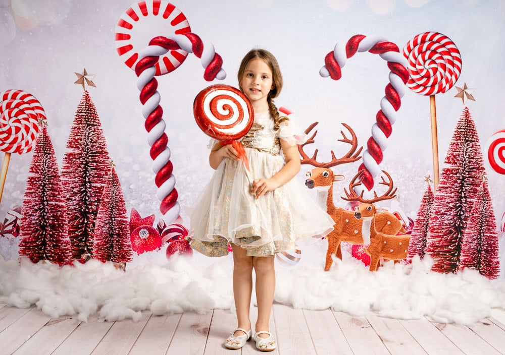 Kate Rouge Noël Bonbons Cerf Toile de fond pour la photographie - Kate Backdrop FR