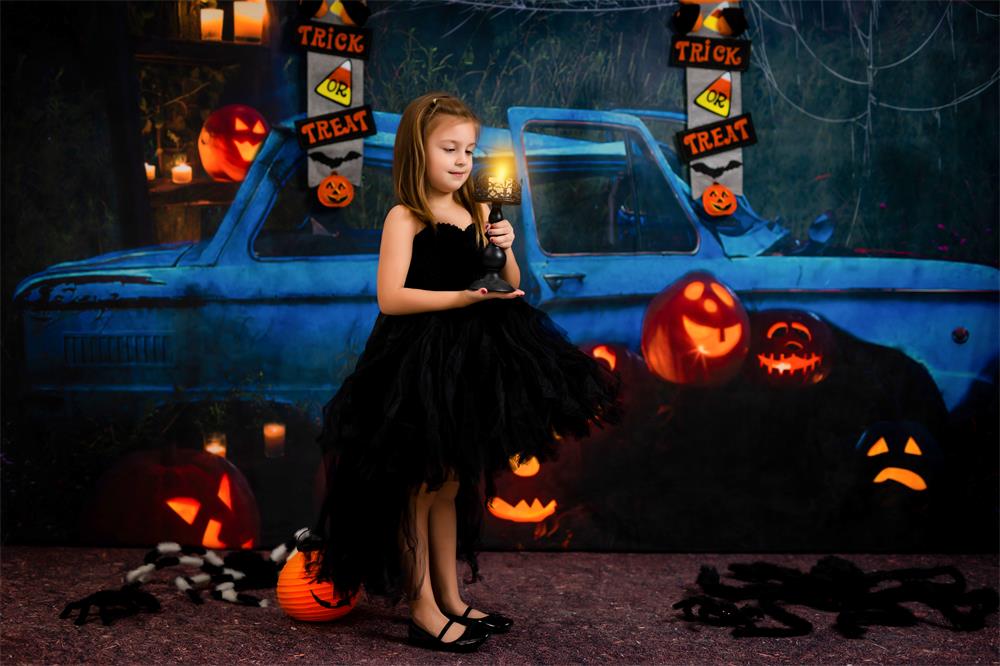 Kate Halloween citrouille voiture toile de fond nuit d'automne pour la photographie