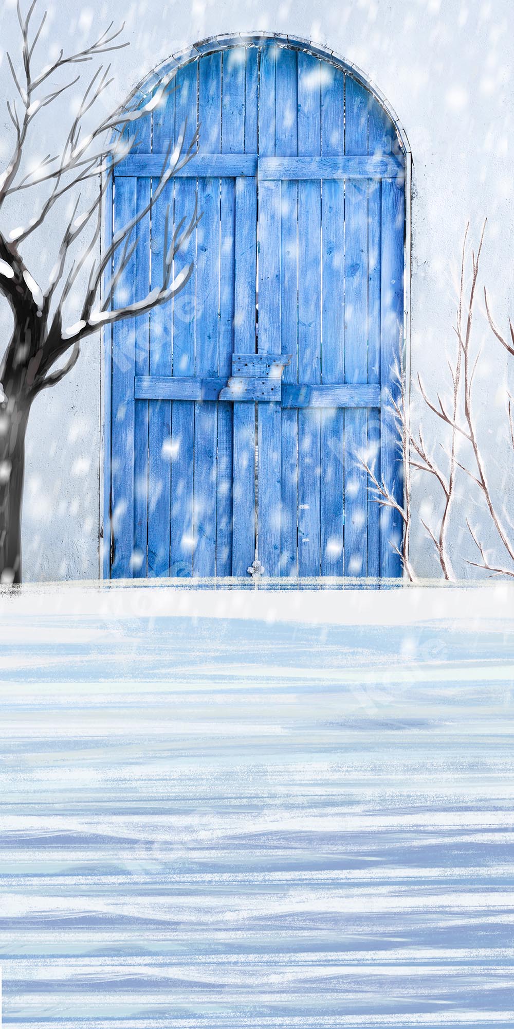 Kate Sweep Mur-à-Sol Hiver Neige Porte Bleu Toile de fond conçu par Chain Photography - Kate Backdrop FR