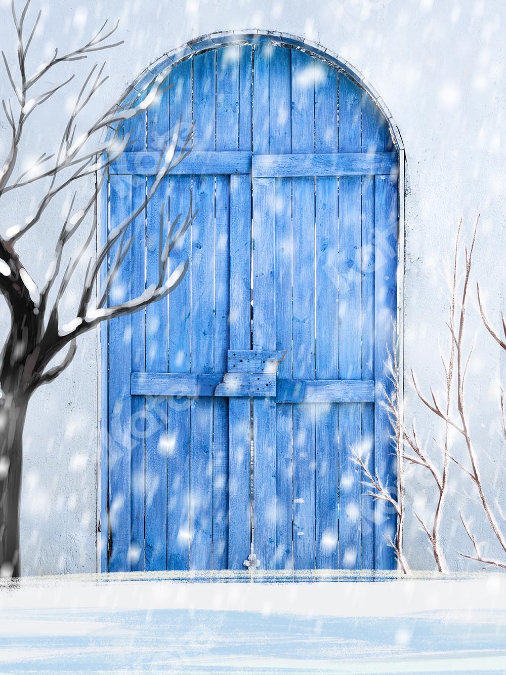 Kate Toile de fond Porte bleu Neige Hiver conçue par Chain Photographie - Kate Backdrop FR