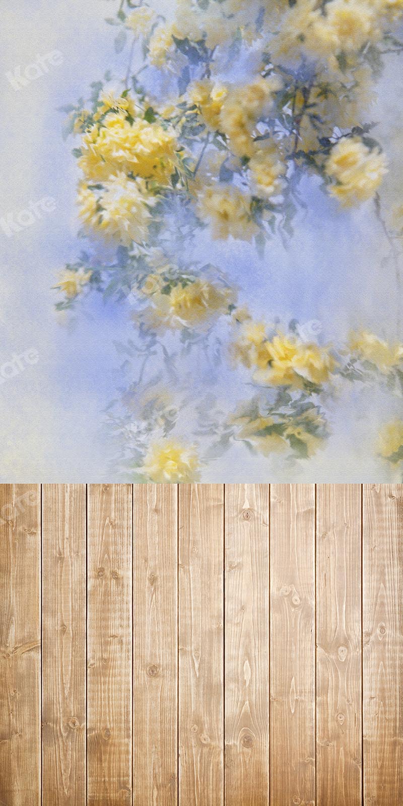 Kate Sweep Mur-à-Sol Beaux-arts Fleurs Printemps avec Sol Bois Toile de fond conçu par Chain Photographie - Kate Backdrop FR