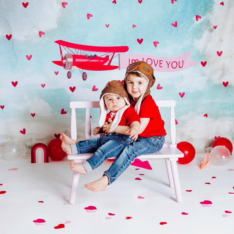 Kate Avion Amour Ciel Bleu Saint-Valentin Nuages Toile de fond conçue par Jerry_Sina - Kate Backdrop FR