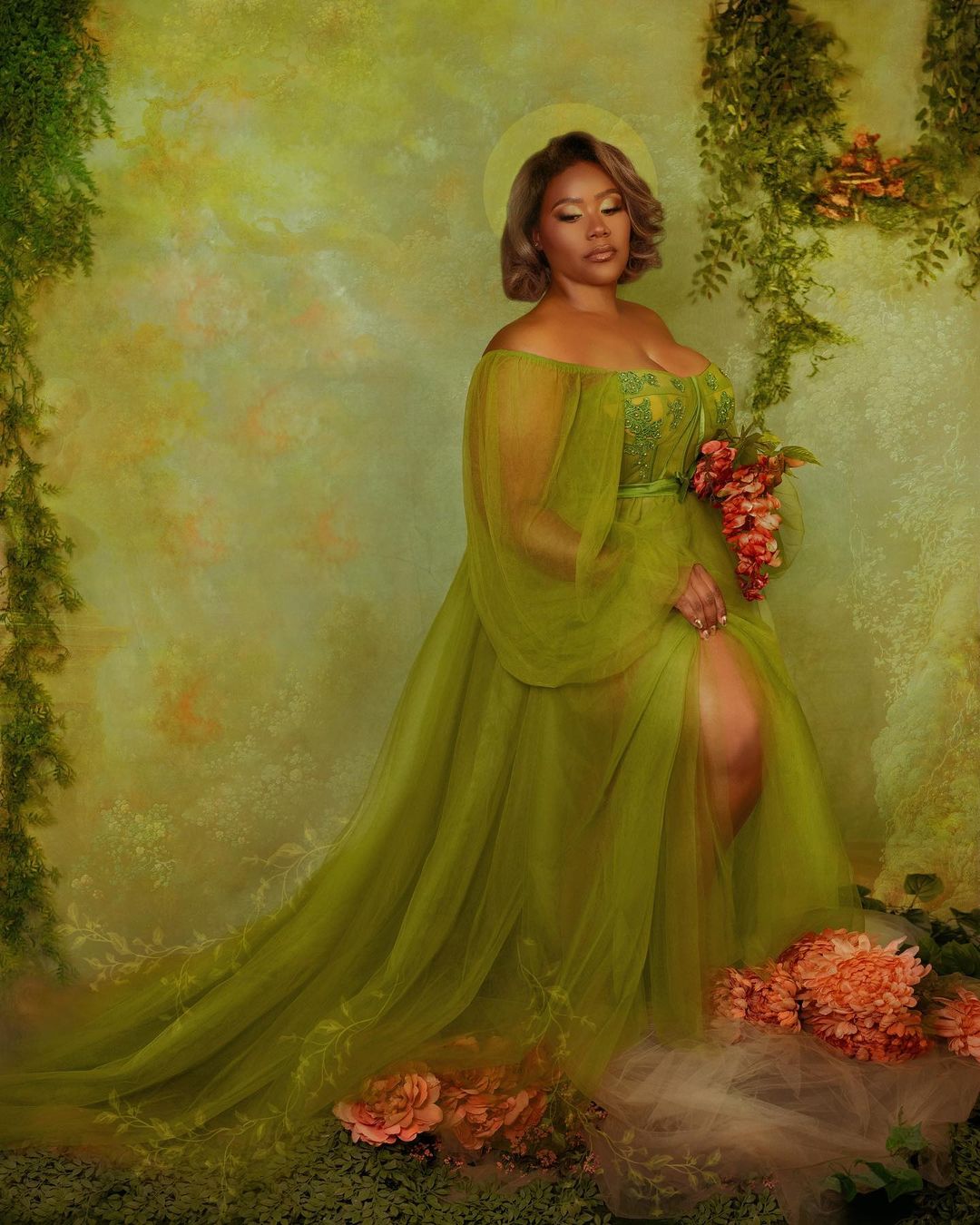 Kate art fleurs couleur verte toile de fond abstraite pour la photographie conçue par Jerry_Sina