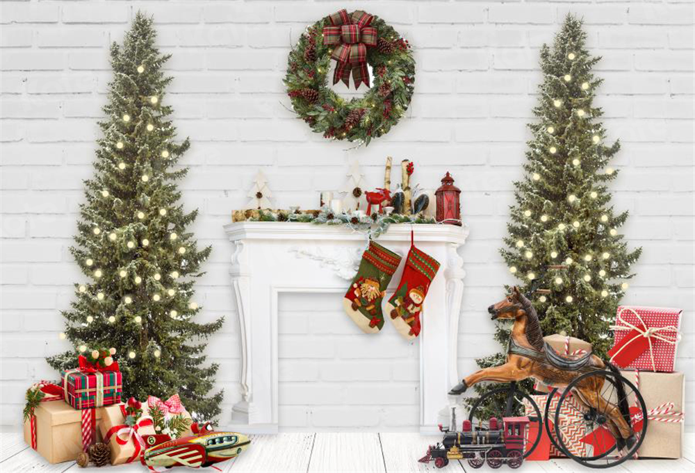 Kate Noël Cheminée Sapin de Noël Mur de briques Toile de fond conçu par Jerry_Sina