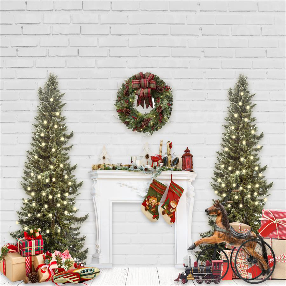 Kate Noël Cheminée Sapin de Noël Mur de briques Toile de fond conçu par Jerry_Sina