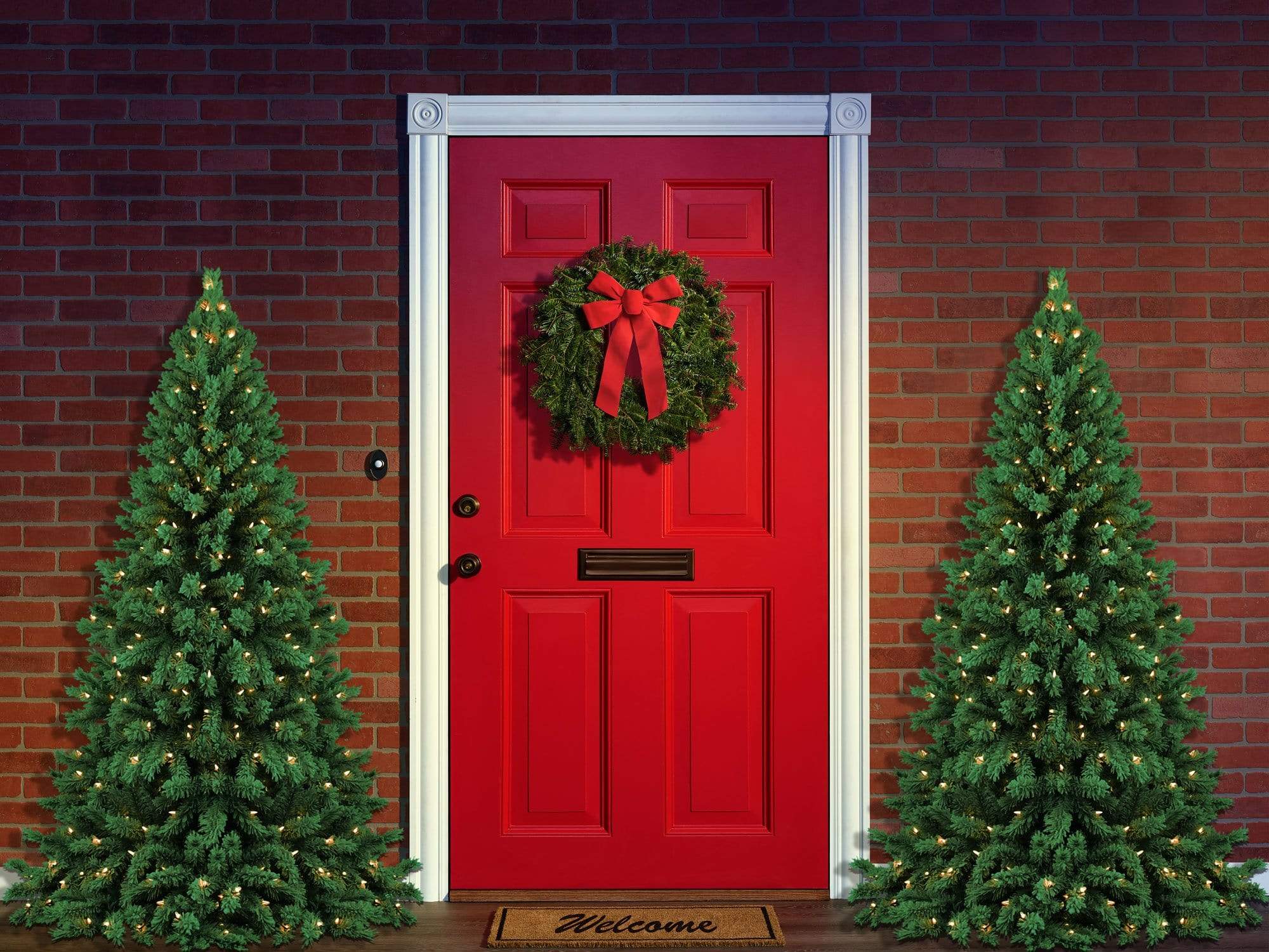 Katebackdrop£ºKate Christmas Trees Red Door Backdrop Designed By Jerry_Sina