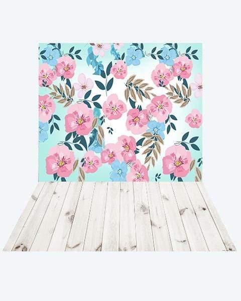 Katebackdrop隆锚oKate Retro Spring Flowers Backdrop Designed by JFCC + White Wood Rubber Floor Mat