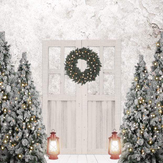 Kate Porte Blanc Lumière Arbres de Noël Toile de fond pour la photographie