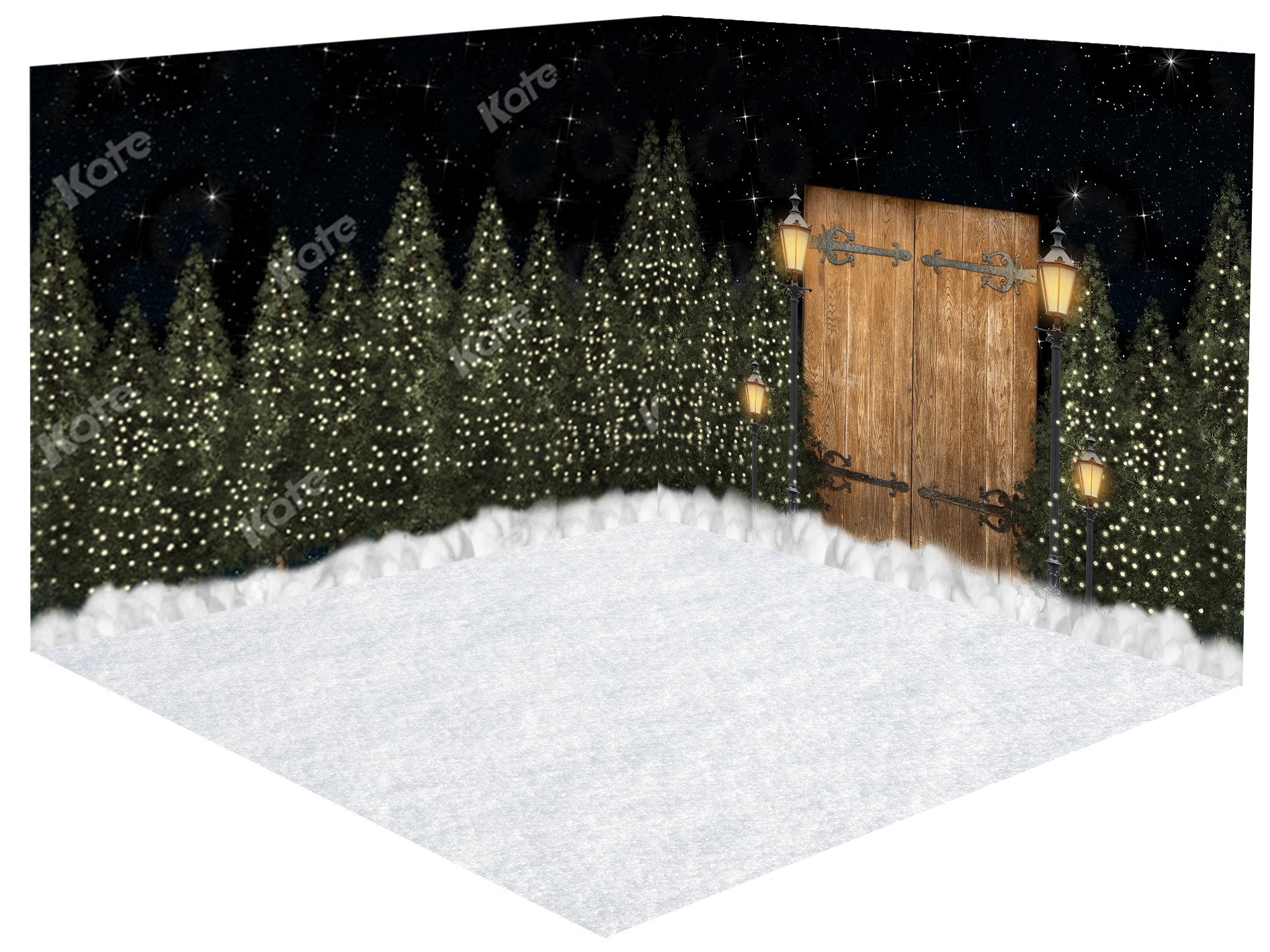 Kate Neige Arbres Noël Porte Nuit Ensemble de chambre (8pix8pi&10pix8pi&8pix10pi) - Kate Backdrop FR