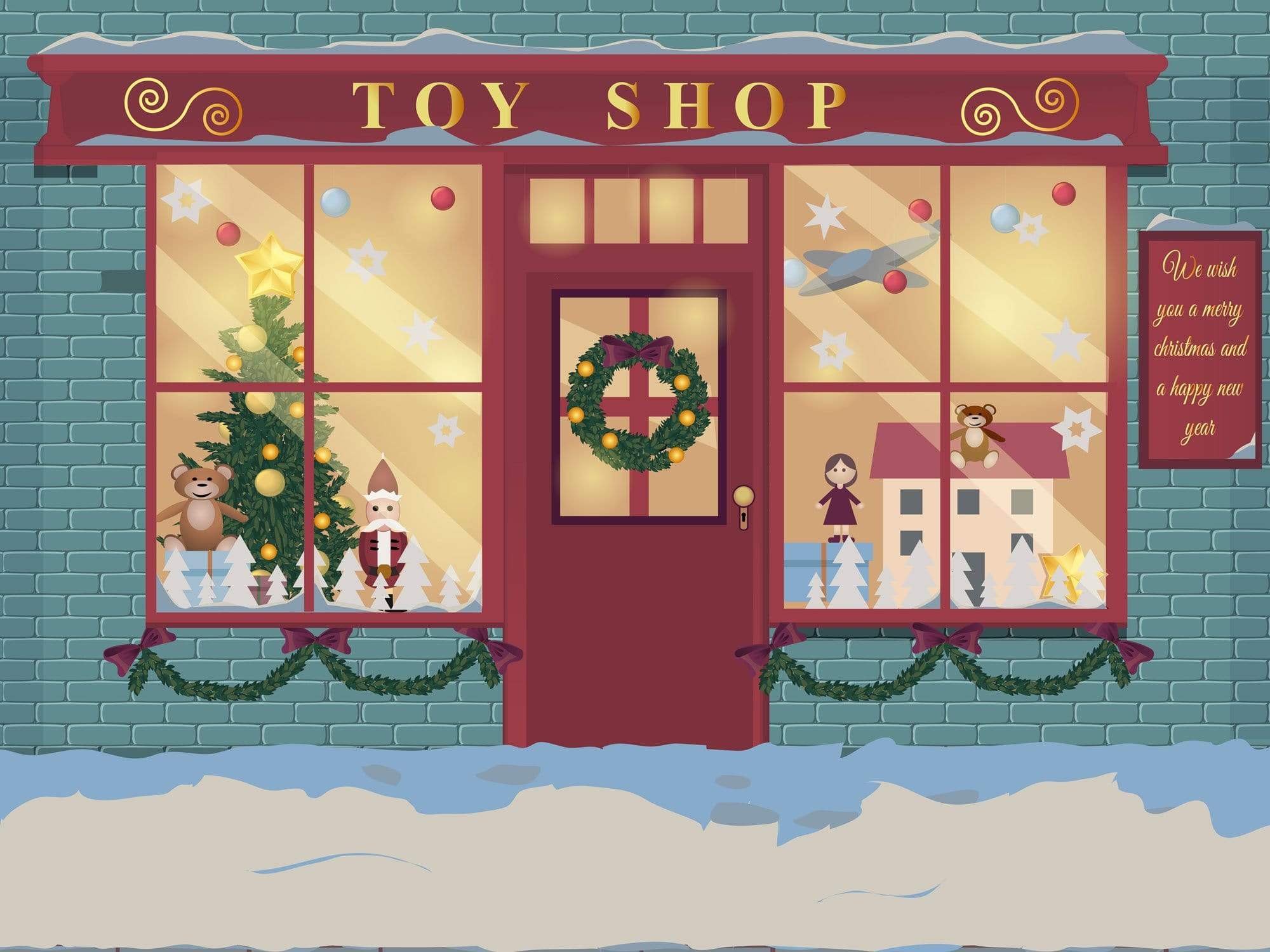 Katebackdrop£ºKate Winter Christmas Window Toy Shop Children Backdrop for Photography Designed by JFCC