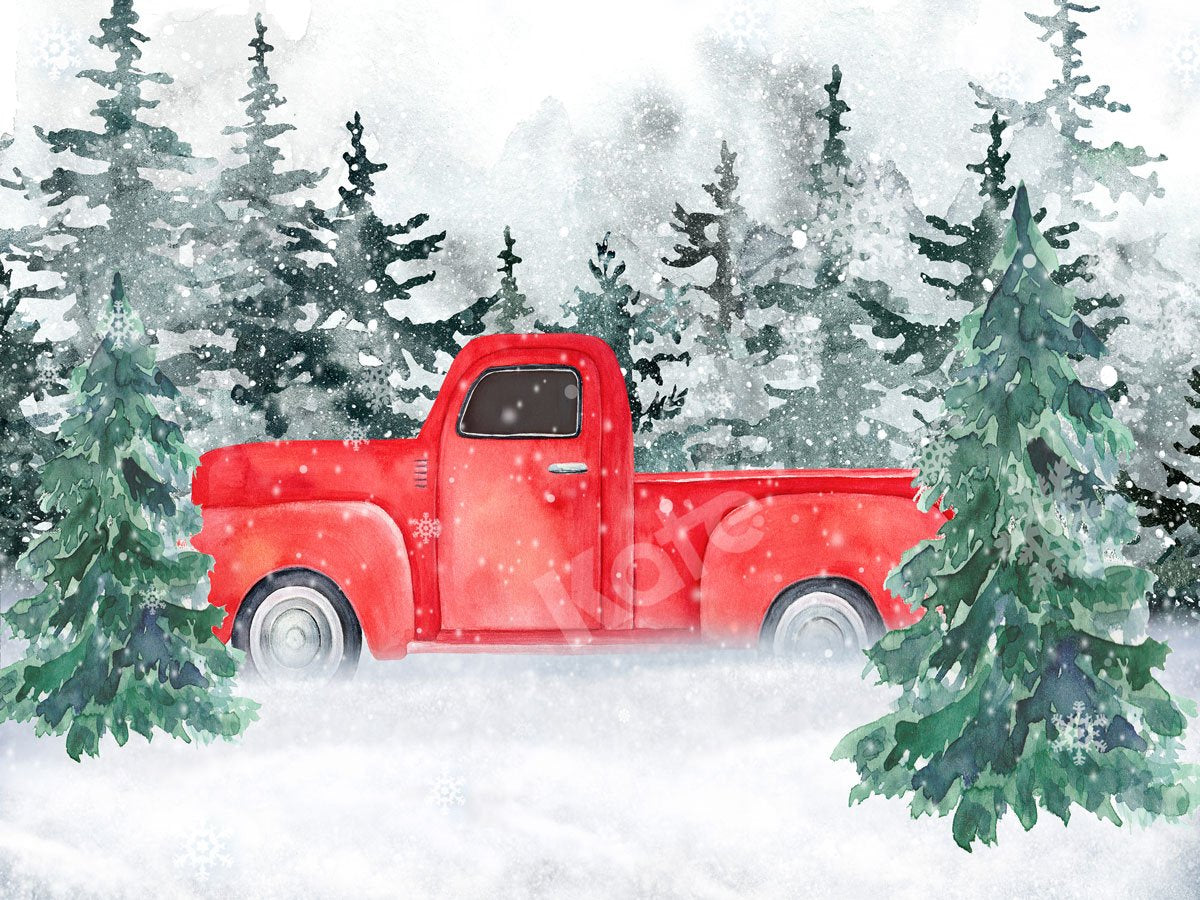 Kate Forêt Neige Camion rouge Noël Toile de fond pour la photographie - Kate Backdrop FR
