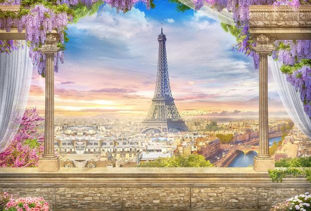 Kate Toile de fond de la tour Eiffel de fleurs colorées