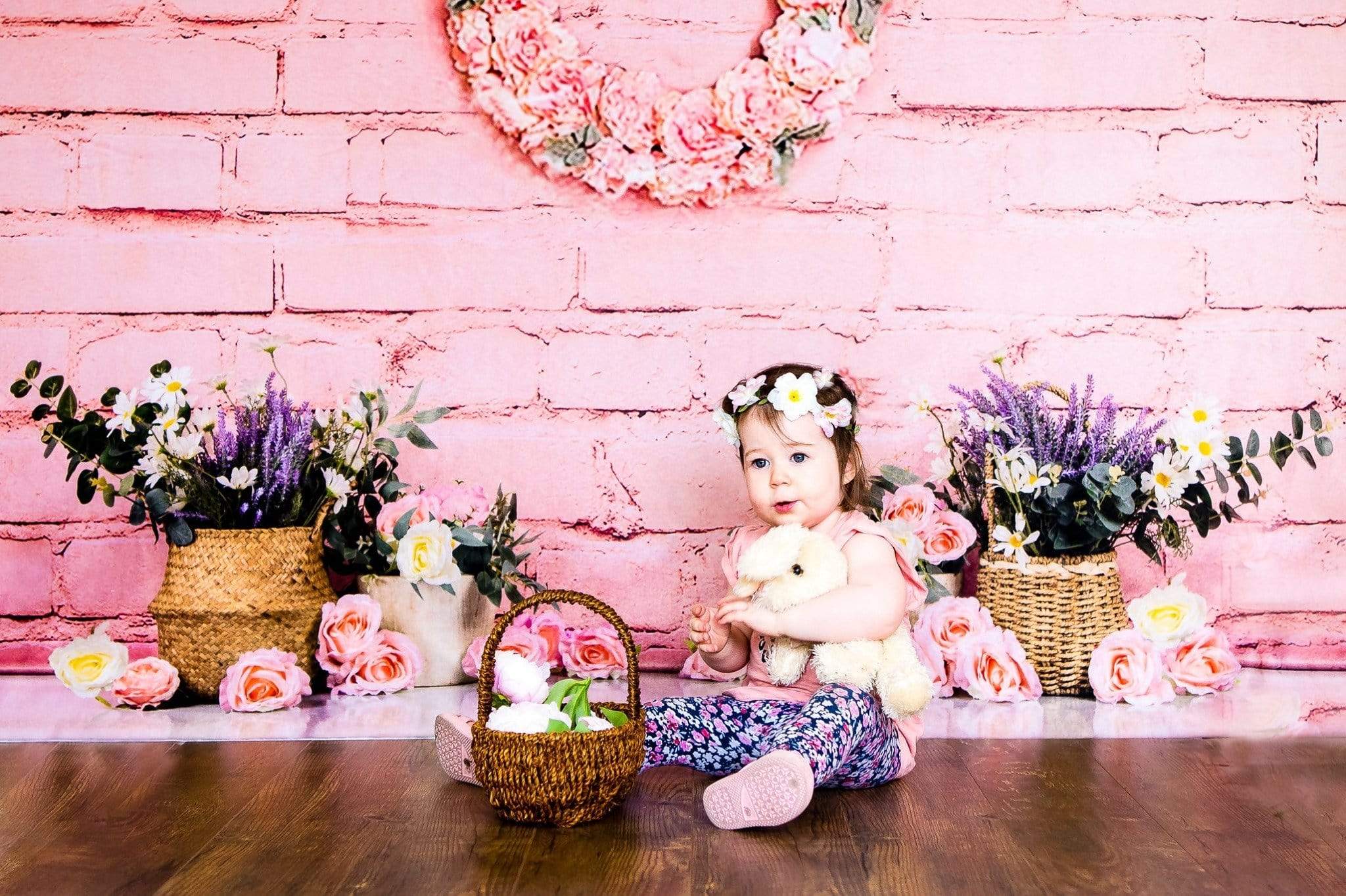 Katebackdrop鎷㈡綖Kate Pink Brick Wall Spring\Mother's Day Floral Backdrop Designed by Jia Chan Photography