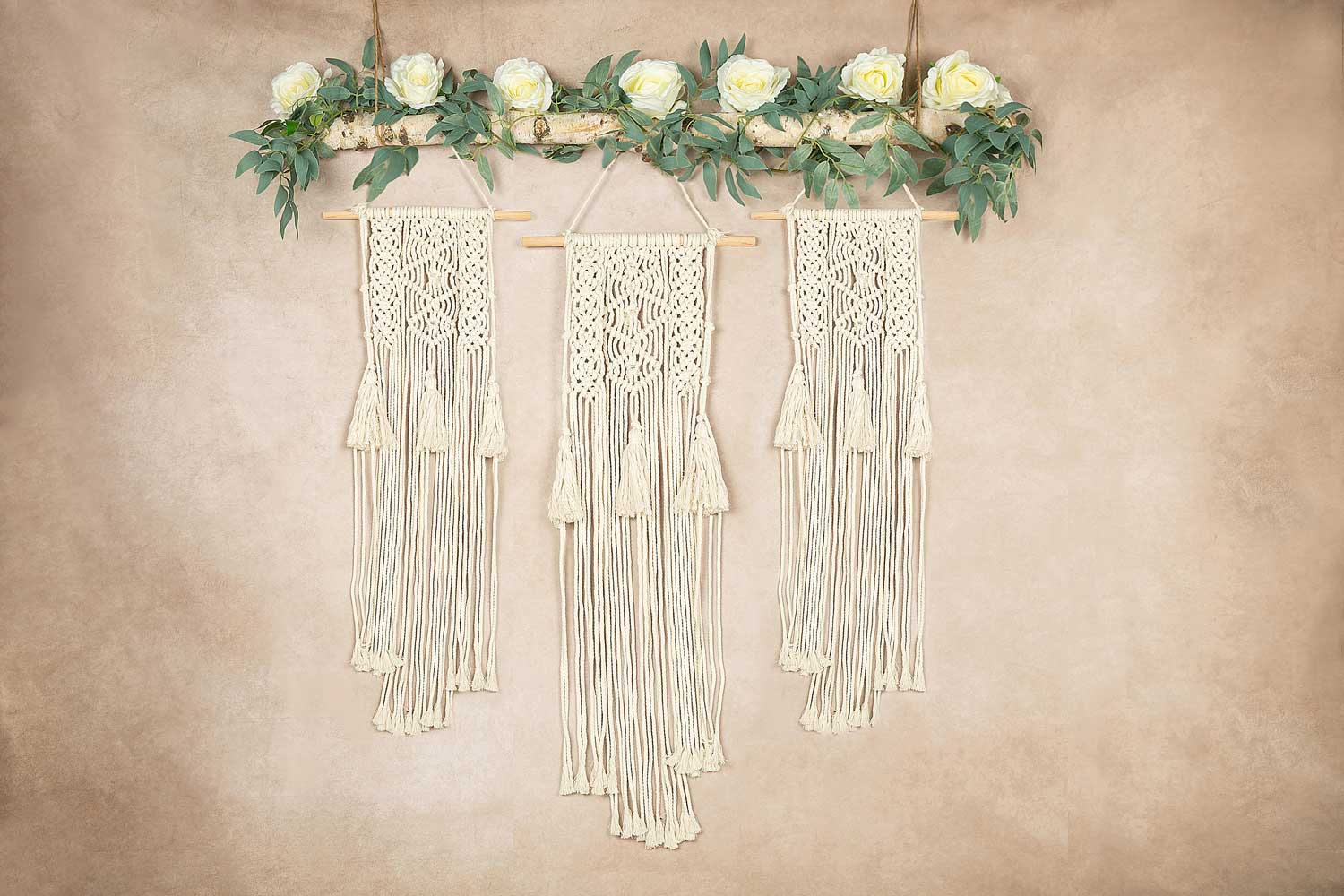 Kate Printemps Fête des mères Macramé Boho Beige Toile de fond conçu par Jia Chan Photographie - Kate Backdrop FR
