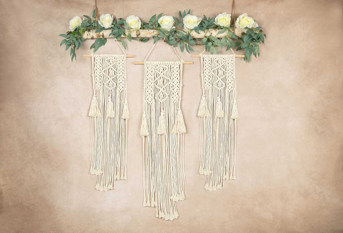 Kate Printemps Fête des mères Macramé Boho Beige Toile de fond conçu par Jia Chan Photographie - Kate Backdrop FR