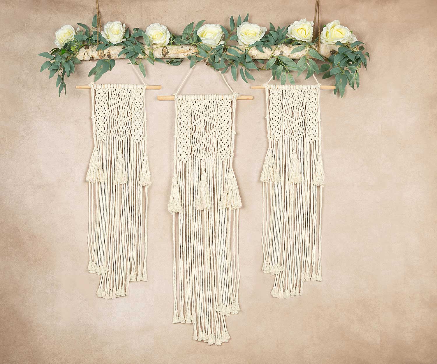 Kate Printemps Fête des mères Macramé Boho Beige Toile de fond conçu par Jia Chan Photographie - Kate Backdrop FR