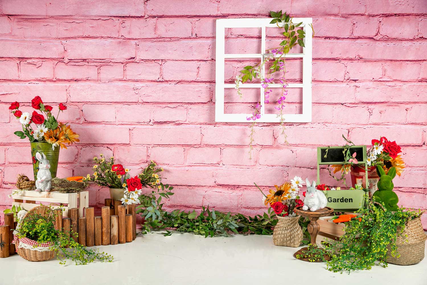 Kate Fleurs Été Mur de briques Rose Toile de fond conçue par Jia Chan Photographie