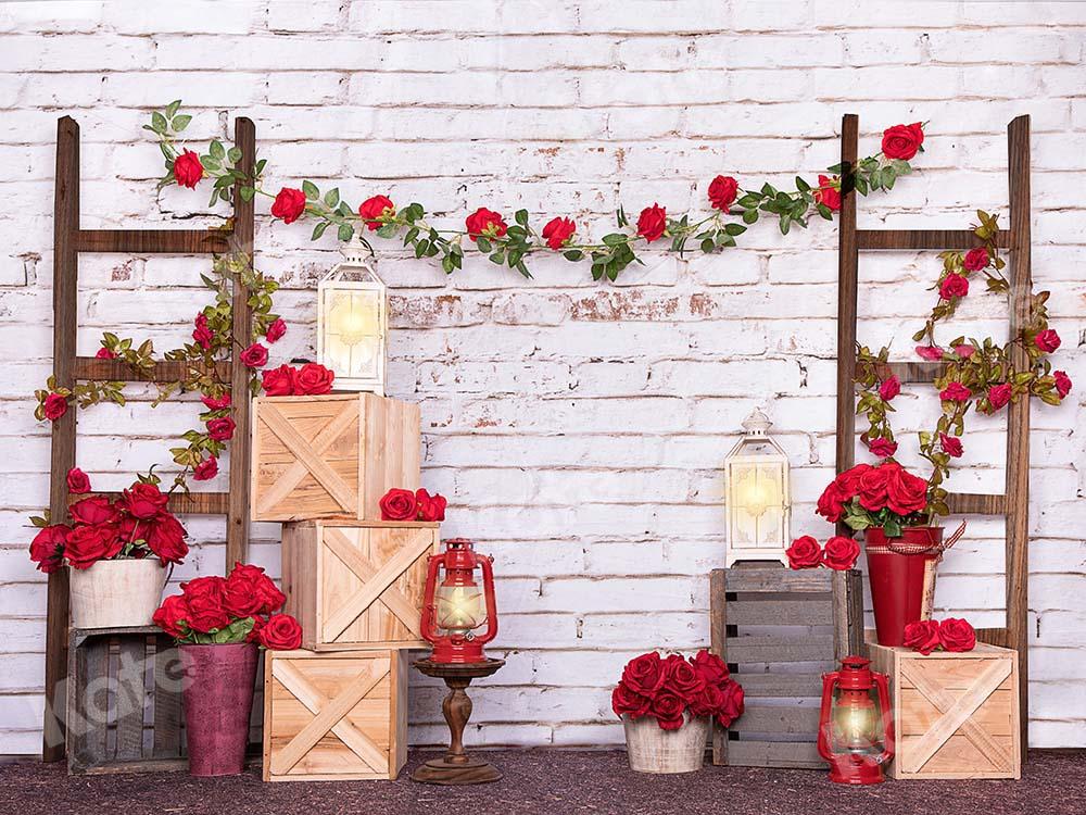 Toile de fond de mur de briques blanches roses de la Saint-Valentin de Kate conçu par Emetselch