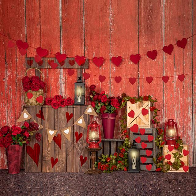Kate Mur en bois Rouge Roses Saint-Valentin Toile de fond Conçu par Emetselch