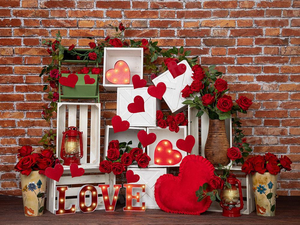 Kate Roses Rouge Amour Saint-Valentin Mur de briques Toile de fond conçue par Emetselch