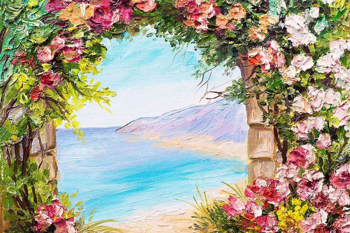 Kate Toile de fond de jardin de porte de fleurs de mer de plage mariage d'été conçue par GQ