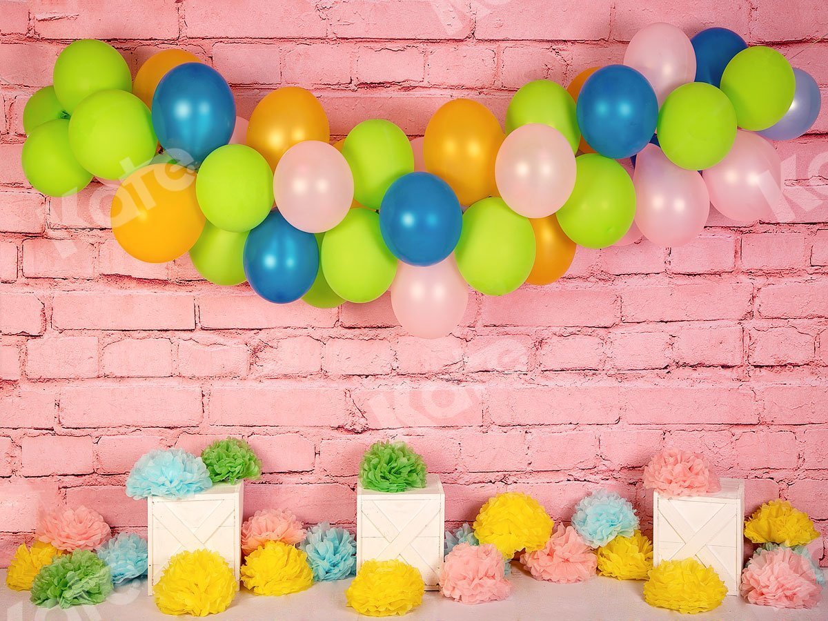 Kate Ballons Cake smash Mur de briques Rose Toile de fond conçue par Jia Chan Photographie