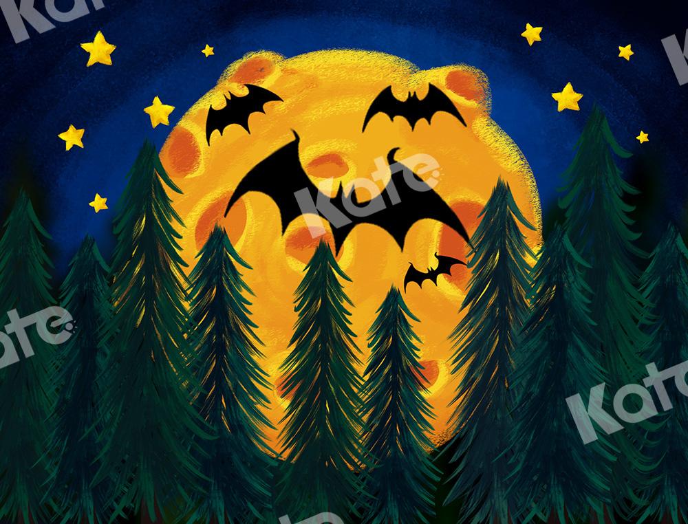 Kate Halloween Lune Chauves-souris Forêt Étoiles Toile de fond conçue par Chain Photographie