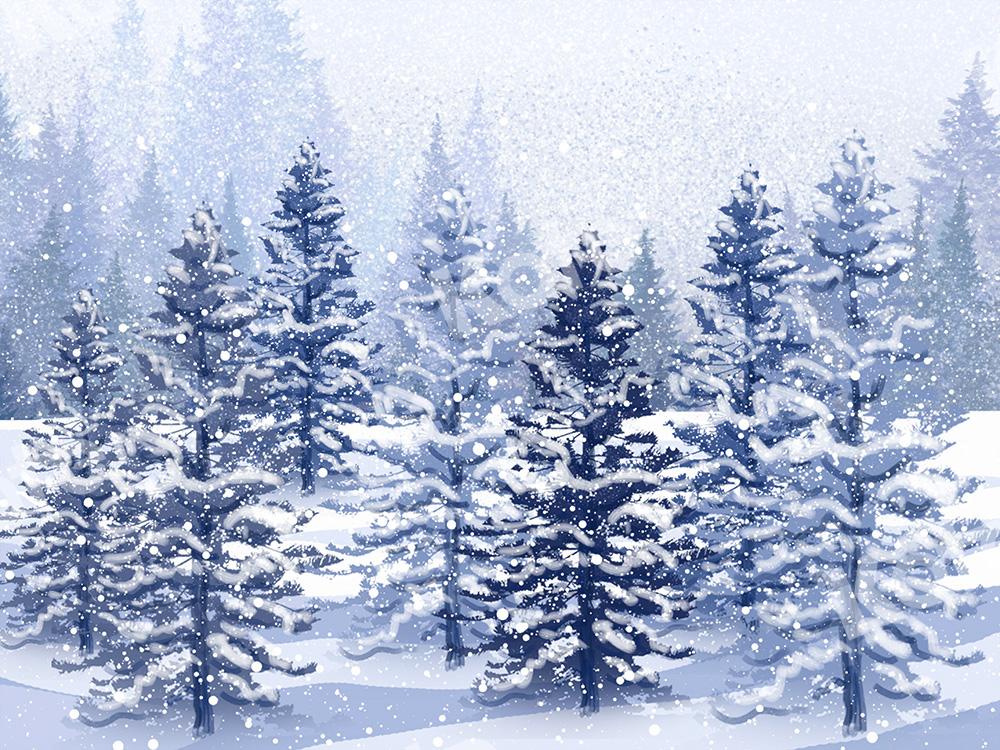 Kate Toile de Fond Forêt Neige Hiver Noël Arbres Conçu par GQ - Kate Backdrop FR