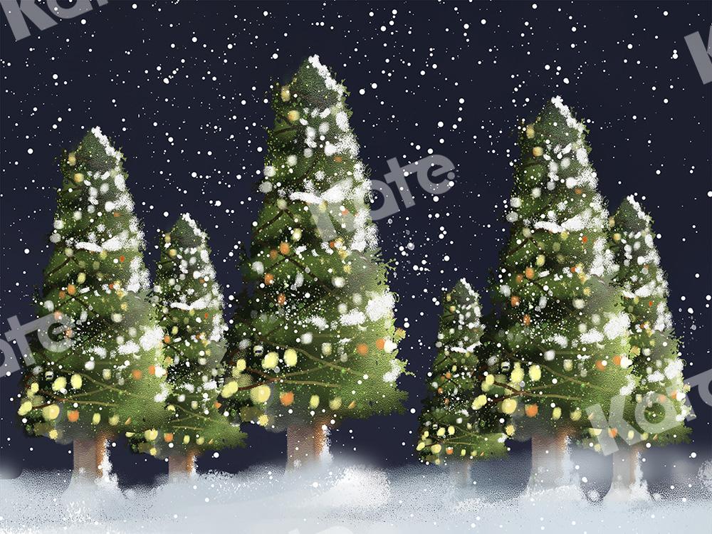 Kate Arbres de Noël Lumières Nuit Neige Toile de fond conçu par Chain Photographie