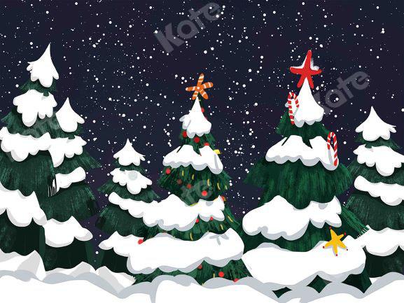 Kate Nuit Forêt Neige Noël Arbres Toile de fond conçu par GQ