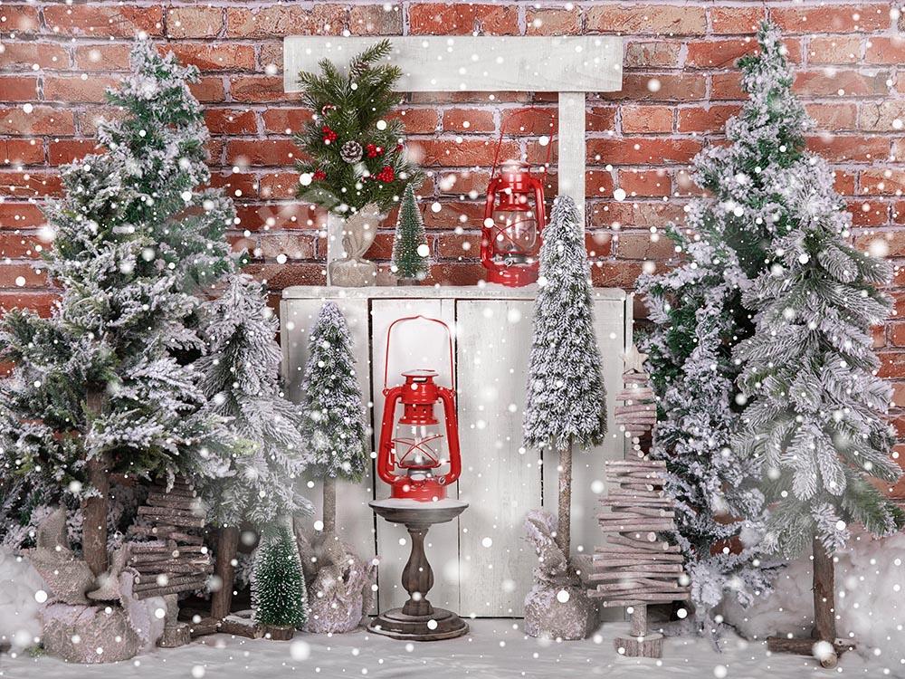 Kate Arbres de Noël Neige Mur de briques Rouge Toile de fond conçue par Emetselch - Kate Backdrop FR