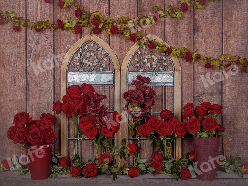 Kate Toile de fond de fenêtre en bois de roses rouges de Saint-Valentin Conçu par Emetselch