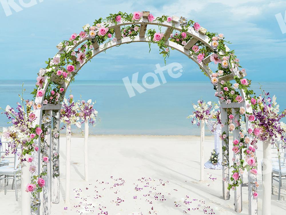 Kate Mariage Fleurs Mer Plage Arche Toile de fond conçue par Chain Photographie