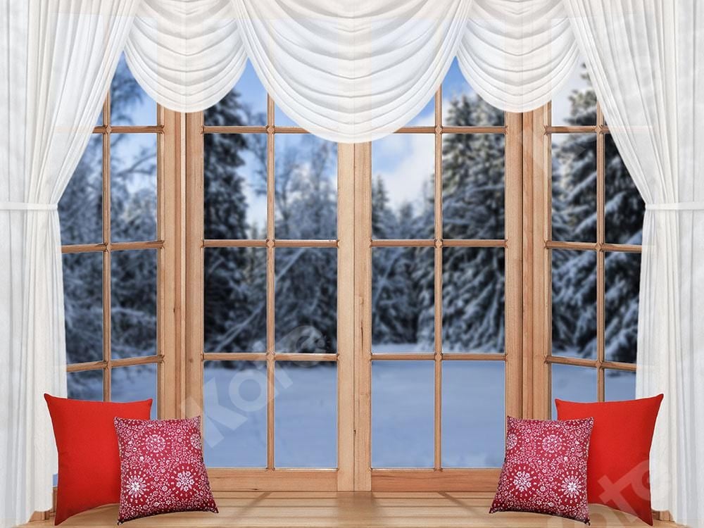 Kate Toile de fond de Scène de forêt de neige de fenêtre d'hiver conçue par la photographie de chaîne
