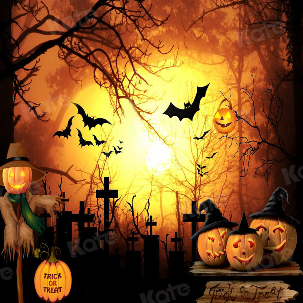 Kate Halloween Cimetière Chauves-souris Citrouille Toile de fond conçue par Chain Photography - Kate Backdrop FR