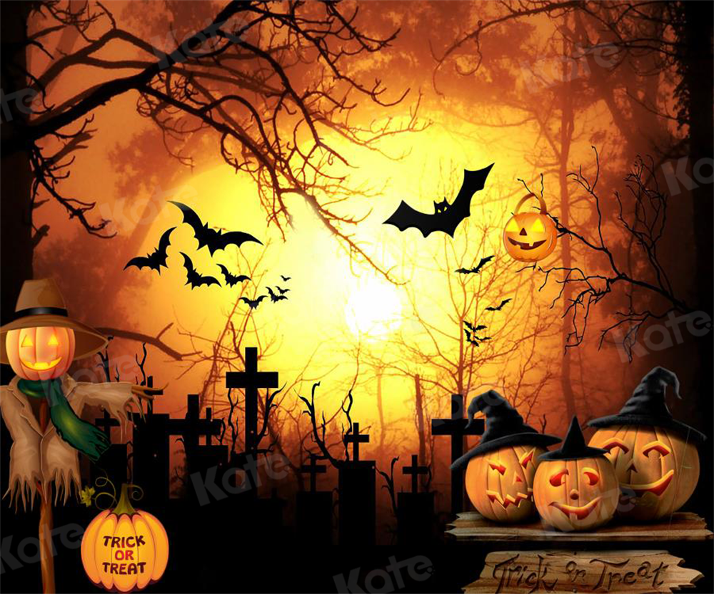 Kate Halloween Cimetière Chauves-souris Citrouille Toile de fond conçue par Chain Photography - Kate Backdrop FR