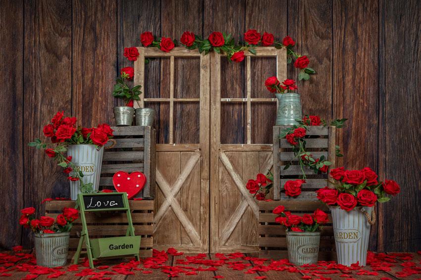 Kate Porte en bois Roses La Saint-Valentin Toile de fond conçue par Emetselch - Kate Backdrop FR