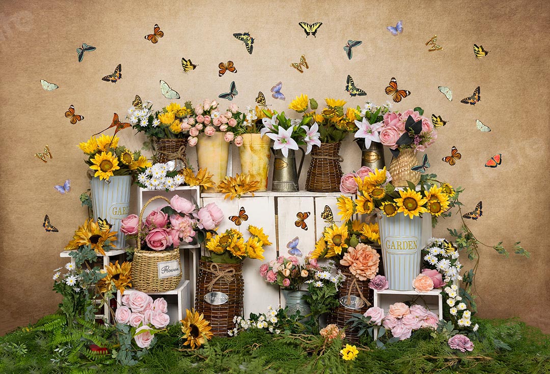 Kate Tournesol Papillons Fleurs Printemps Toile de fond conçu par Emetselch