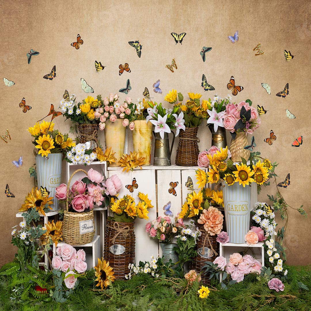 Kate Tournesol Papillons Fleurs Printemps Toile de fond conçu par Emetselch