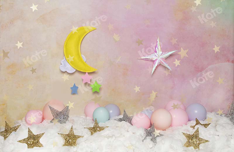Kate Cake smash Étoiles Lune Enfant Rose Toile de fond conçue par Emetselch