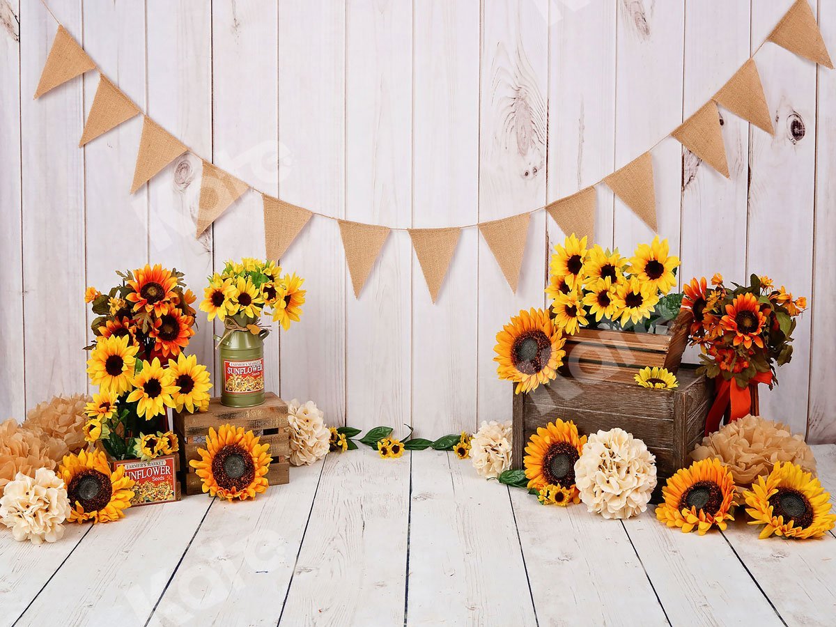 Kate Été Anniversaire Tournesol Mur/Sol en bois Toile de fond pour la photographie - Kate Backdrop FR