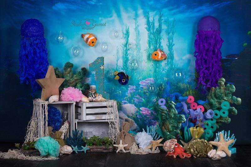 Katebackdrop£ºKate mermaid under sea 1st birthday cake smash summer backdrop designed by studio gumot